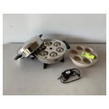 PAIR OF POACHING DISHES, MICROWAVEABLE AND ELECTRI