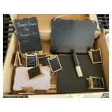 GROUP OF TV TRAYS AND CHALKBOARD PARTY SIGNS