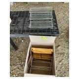 GROUP OF DECORATIVE METAL RACKS WITH GLASS TRAYS