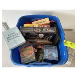 TOTE WITH MISC GAMES, BOOKS ON TAPE, ETC