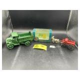 GROUP OF METAL/DIECAST REPLICAS, GREEN TRUCK, RED