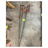 GROUP OF 3 PIPE CLAMPS, 34 IN AND 48 IN LONG