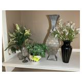 GROUP OF VASES AND ARTIFICIAL FLOWER