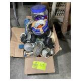 BOX WITH ASSORTED CASTERS AND TAPE