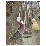 GROUP OF YARD TOOLS, POST HOLD DIGGERS, BUSH AXE,