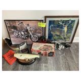 GROUP OF MANCAVE Dï¿½COR, MOTORCYCLE PIC, DEER PIC,