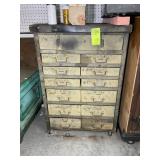 12 DRAWER METAL STORAGE CABINET WITH ASSORTED CONT