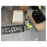 GROUP OF DECORATIVE ITEMS, THERMOMETER, BASKETS, E
