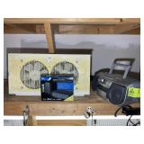 GROUP INCLUDING AIWA BOOM BOX, WINDOW FAN, TV CONV