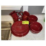 GROUP OF RED COLORED DINNERWARE, SERVICE FOR 4, MI