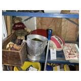 CONTENTS OF SHELF, LICENSE PLATE, TIN, ETC