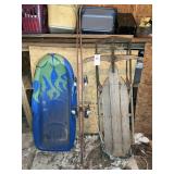 GROUP INCLUDING VINTAGE SLED AND SKI