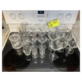 GROUP OF MISC GLASSWARE, WINE, MARTINI, WATER PITC
