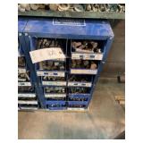 BLUE 12 BIN BOLT BINS WITH CONTENTS, BOLTS, SCREWS