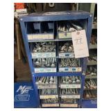 BLUE 12 BIN BOLT BINS WITH CONTENTS, BOLTS, CARRIA