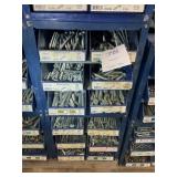 BLUE 12 BIN BOLT BINS WITH CONTENTS, BOLTS, CARRIA