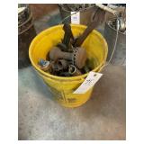 BUCKET WITH MISC PIG COOKER PARTS, SPRINGS, BURNER