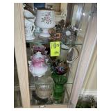 RIGHT SIDE TOP OF CHINA CABINET, VASES, LENOX CLOC