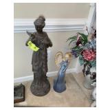 PAIR OF STATUES, RESIN WOMAN WITH BIRD 36 IN TALL,