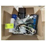 BOX OF MISC ITEMS, TV REMOTE EXTENSION CORDS, PICT