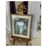 LARGE DECORATIVE EASEL 34 IN X 71 IN, AND FRAMED A