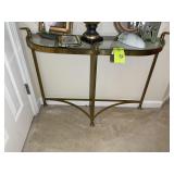 METAL FRAMED GLASS TOP HALL TABLE, NO CONTENTS, 36