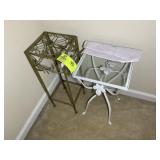 PAIR OF METAL FRAME PLANT STANDS, 10 IN SQ X 19 IN