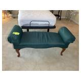 GREEN COLOR UPHOLSTERED LONG SETTE WITH CURVED WOO