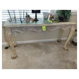 WOODEN FRAME GLASS TOP SOFA TABLE, 50 IN X 17 IN X