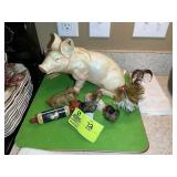 GROUP INCLUDING DECORATIVE PIGS AND CHICKENS