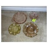GROUP OF COLORED GLASS SERVING BOWLS, PLATES