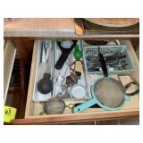 TWO DRAWERS OF ASSORTED KITCHEN UTENSILS, KNIVES,