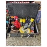 GROUP OF CAR DETAIL ITEMS IN DRY BOX, BUFFER PADS,