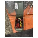 METAL AMMO CAN WITH ALLEN WRENCHES, AND HAND TOOLS