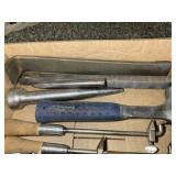 MISC GROUP OF TOOLS, HAMMER, PUNCHES, ROLLER, ETC