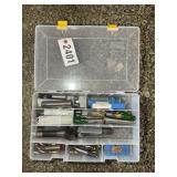 PLASTIC STORAGE BIN WITH CONTENTS, MILLING BITS