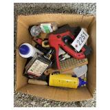 GROUP OF HAND TOOLS, STAPLE GUN, CHALK LINE, RULER