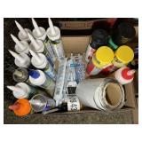 BOX WITH MISC CAULK AND SPRAY FOAM