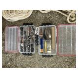 TWO PLASTIC STORAGE CONTAINERS WITH CONTENTS, SHIM