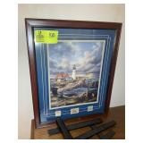 FRAMED AND MATTED LIGHT HOUSE PRINT WITH STAMPS, P