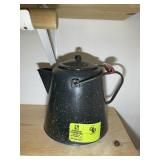 ENAMEL KETTLE WITH RED HANDLE 10 IN TALL