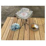 GROUP OF BIRD BATHS, SOME HANGING