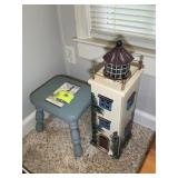 LIGHTHOUSE THEMED STEP STOOL AND LIGHTHOUSE DECORA
