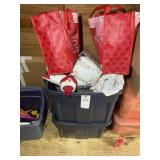 TWO TOTES WITH ASSORTED CHRISTMAS DECOR, FIGURINES