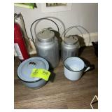 GROUP INCLUDING ENAMEL POTS AND MILK CANISTERS