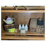 CONTENTS OF TOP SHELF OF BARRISTER CABINET, DECORA