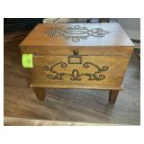 DECORATIVE WOODEN BOX ON LEGS, 23 IN X 14 IN X 18.