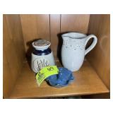 GROUP INCLUDING POTTERY STYLE PITCHER, RING HOLDER