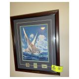 FRAMED AND MATTED LIGHTHOUSE PRINT WITH STAMPS, DU