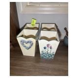 GROUP OF 4 WOODEN TRASH CANS, 10 IN TALL